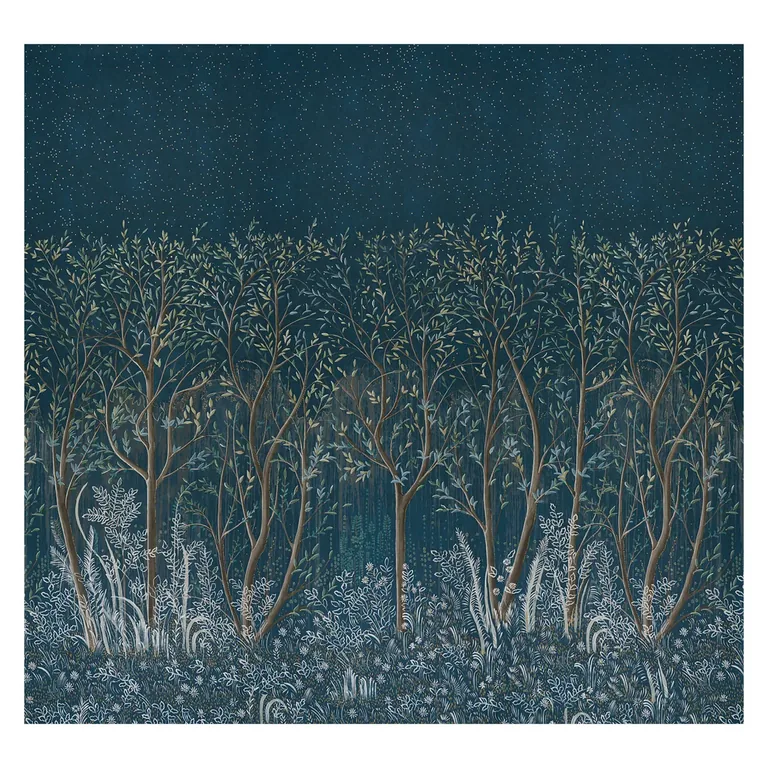 Schumacher BRINDILLE GOLDEN ACCENTED PANEL SET wallpaper, color PEACOCK, SKU 5010922